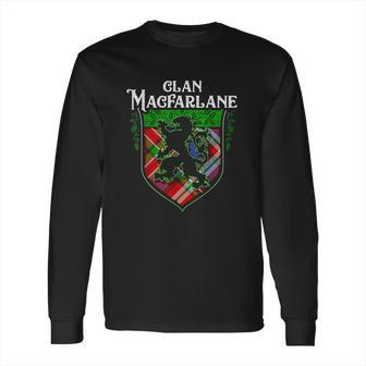 Clan Macfarlane Surname Scottish Tartan Lion Rampant Crest Long Sleeve T-Shirt | Favorety