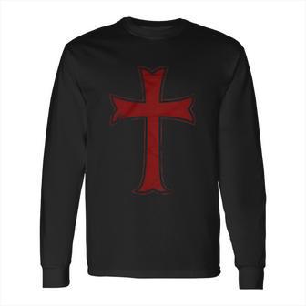 Crusader Knights Templar Distressed Cross Long Sleeve T-Shirt | Favorety