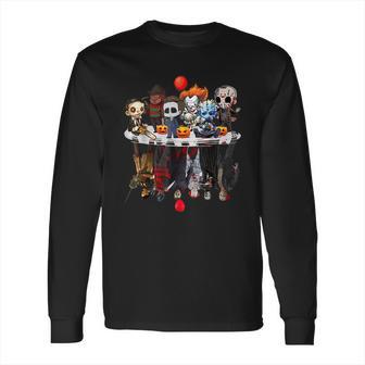 Cute Horror Movie Chibi Character Water Reflection Halloween Long Sleeve T-Shirt | Favorety