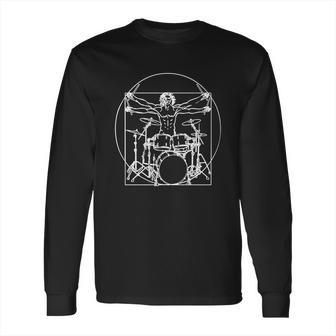 Davinci Drums T-Shirt Vitruvian Man Drummer T Shirts Long Sleeve T-Shirt | Favorety