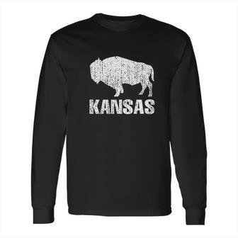 Distressed Kansas State And American Buffalo Bison Long Sleeve T-Shirt | Favorety CA