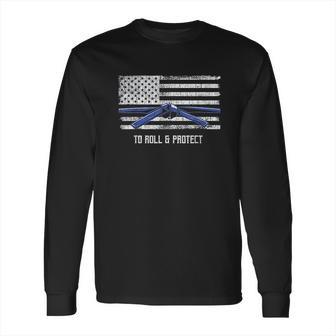 Distressed Police Thin Blue Line Jiu Jitsu Long Sleeve T-Shirt | Favorety CA