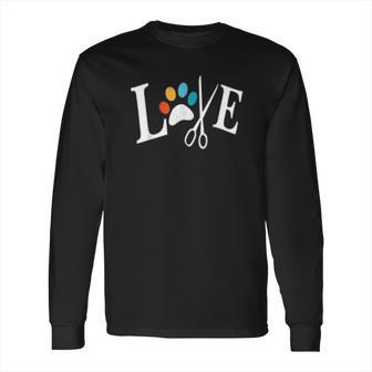 Dog Grooming Love Dogs Pet Daycare Groomer Vintage Paws Print Long Sleeve T-Shirt | Favorety UK