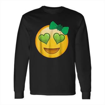 Emoji Saint Patricks Day Girls Green Heart Eyes Bow Long Sleeve T-Shirt | Favorety AU