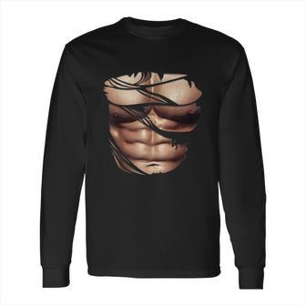 Fake Muscles Ripped Torn Chest Six Pack Abs Fitness Model Long Sleeve T-Shirt | Favorety