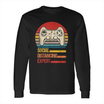 Funny Gaming Vintage Video Gamer Social Distancing Expert Long Sleeve T-Shirt | Favorety UK