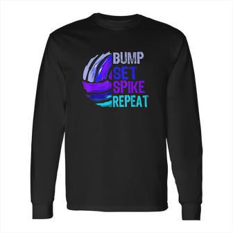 Girls Volleyball Bump Set Spike Repeat Blue Purple Teen Gift Long Sleeve T-Shirt | Favorety DE