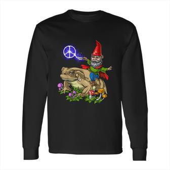 Gnome Riding Frog Hippie Peace Fantasy Psychedelic Forest Long Sleeve T-Shirt | Favorety