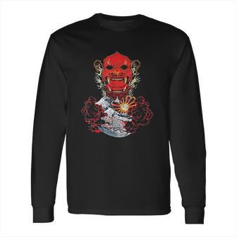 Japanese Red Samurai Oni Ogre Kanagawa Wave Demon Long Sleeve T-Shirt | Favorety