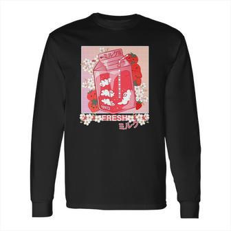 Kawaii Anime 90S Japanese Pastel Goth Strawberry Milk Long Sleeve T-Shirt | Favorety CA