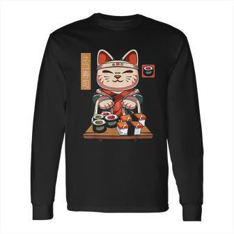 Kawaii Maneki Neko Sushi Bar Cute Sashimi Maki Roll Cat Long Sleeve T-Shirt | Favorety CA