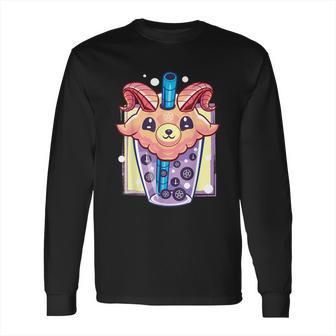 Kawaii Pastel Goth Creepy Baphomet Boba Bubble Tea Vaporwave Long Sleeve T-Shirt | Favorety AU