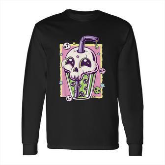 Kawaii Pastel Goth Creepy Skull Boba Bubble Tea Vaporwave Long Sleeve T-Shirt | Favorety