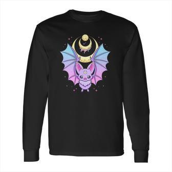 Kawaii Pastel Goth Cute Creepy Crescent Moon Bat Long Sleeve T-Shirt | Favorety