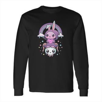 Kawaii Pastel Goth Cute Creepy Rabbit And Skull Long Sleeve T-Shirt | Favorety