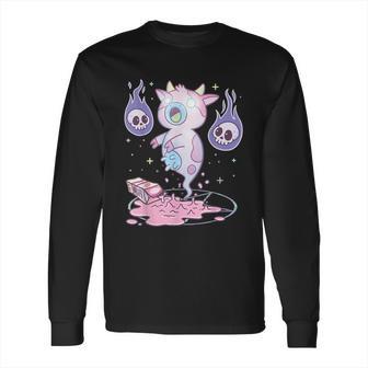 Kawaii Pastel Goth Cute Creepy Strawberry Milk Ghost Cow Long Sleeve T-Shirt | Favorety UK