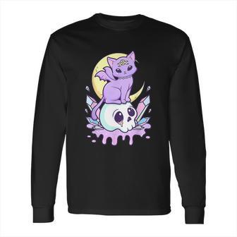 Kawaii Pastel Goth Cute Creepy Witchy Cat And Skull V5 Long Sleeve T-Shirt | Favorety UK