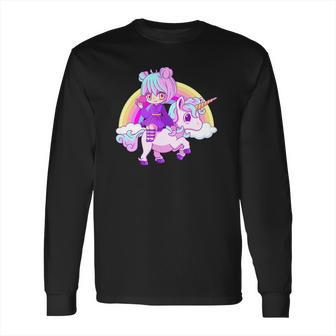 Kawaii Pastel Goth Unicorn Japanese Anime Girl Menhera Long Sleeve T-Shirt | Favorety