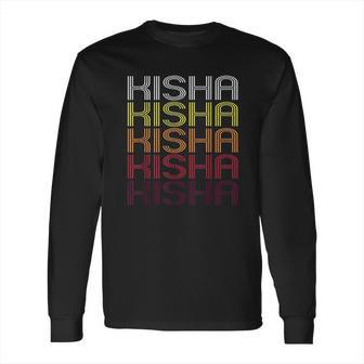 Kisha Retro Wordmark Pattern Vintage Style Long Sleeve T-Shirt | Favorety