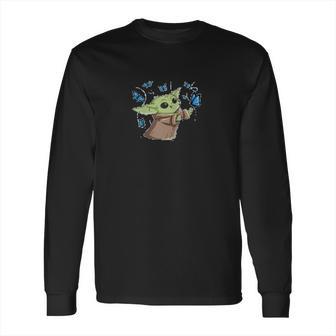 The Mandalorian The Child With Blue Butterflies Long Sleeve T-Shirt | Favorety