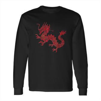 Red Chinese Firedrake Dragon Print Art Wear Long Sleeve T-Shirt | Favorety UK