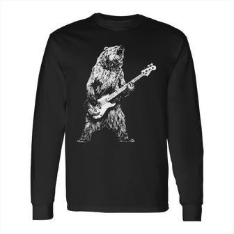 Retro Bear Playing Bass Guitar Bear Guitarist Music Lovers Long Sleeve T-Shirt | Favorety AU