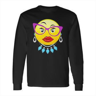 Smiling Emojis Lady Bling Face Glasses Costume Long Sleeve T-Shirt | Favorety AU