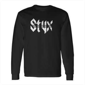 Styx 1972 American Rock Band White Distressed Logo On Black Long Sleeve T-Shirt | Favorety UK