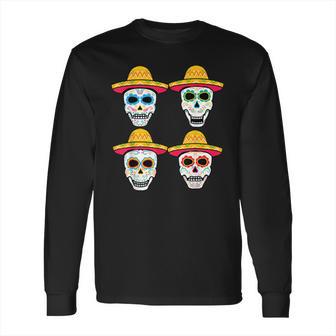 Sugar Skull Sombrero Dia De Los Muertos Mexican Day Of Dead Long Sleeve T-Shirt | Favorety UK