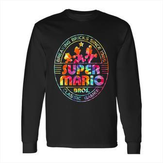 Super Mario Brick Break 85 Tie Dye Logo Graphic Long Sleeve T-Shirt | Favorety