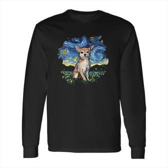 Tan Chihuahua Starry Night Impressionist Dog Art Long Sleeve T-Shirt | Favorety