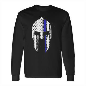 Thin Blue Line Spartan Helmet Long Sleeve T-Shirt | Favorety UK