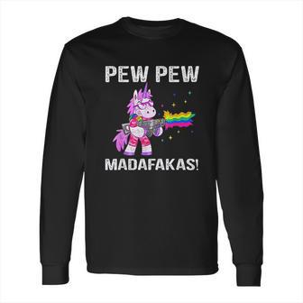 Unicorn Pew Pew Madafakas Vintage Crazy Cat Funny Graphic Long Sleeve T-Shirt | Favorety DE