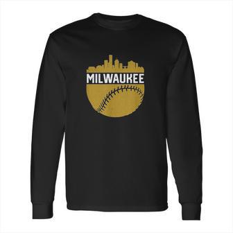 Vintage Downtown Milwaukee Wisconsin Skyline Baseball Long Sleeve T-Shirt | Favorety AU