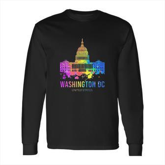 Washington Dc Skyline Watercolor Souvenirs Gifts Us Capitol Long Sleeve T-Shirt | Favorety