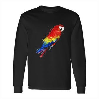 Watercolour Colourful Scarlet Macaw Parrot Bird Painting Long Sleeve T-Shirt | Favorety