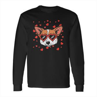 Welsh Corgi Face Heart Glasses Cute Valentines Day Dog Gift Long Sleeve T-Shirt | Favorety UK