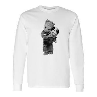 Baby Groot Hug Hugging Jack Skellington Shirt Long Sleeve T-Shirt | Favorety