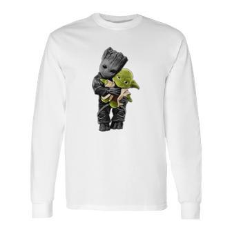 Baby Groot Hugging Baby Yoda Long Sleeve T-Shirt | Favorety CA