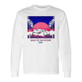 Back To The Future 1985 Neon Delorean Sunset Graphic Long Sleeve T-Shirt | Favorety