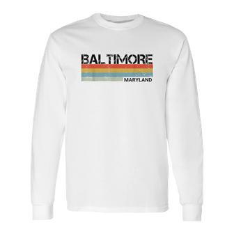 Baltimore Maryland Retro Vintage 80 Stripes Long Sleeve T-Shirt | Favorety DE