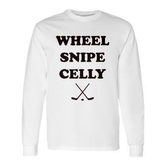 Campus Apparel Wheel Snipe Celly Funny Hockey Dangles Score Celebration Long Sleeve T-Shirt | Favorety AU