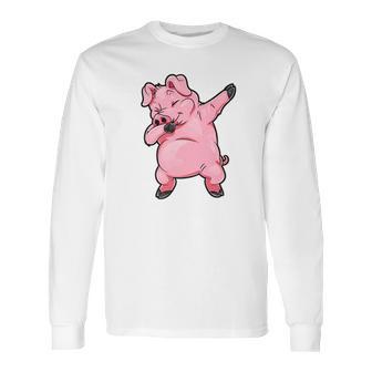 Dabbing Pig Funny Piggy Farm Farmer Pig Dab Dance Long Sleeve T-Shirt | Favorety