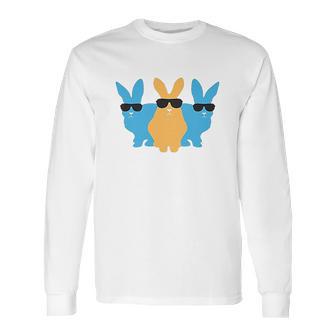 Easter For Men Hip Trio Bunnies Funny Graphic Hipster Easter Bunny Long Sleeve T-Shirt | Favorety UK