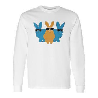 Easter For Men Hip Trio Bunnies Funny Graphic Hipster Easter Bunny Long Sleeve T-Shirt | Favorety UK