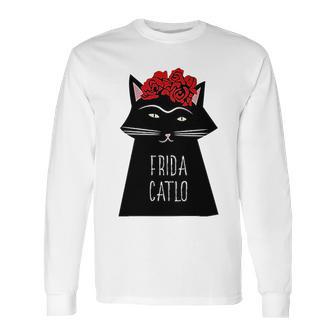 Funny Frida Kahlo Cat Art Long Sleeve T-Shirt | Favorety UK