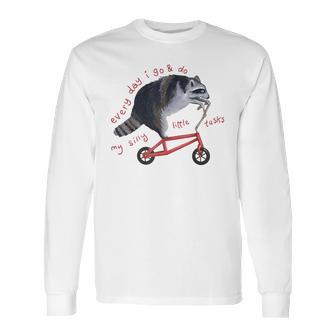 Funny Raccoon On Bike Do Silly Thing Long Sleeve T-Shirt | Favorety