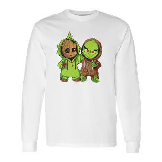 Grinch And Groot Long Sleeve T-Shirt | Favorety