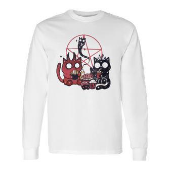 Kawaii Pastel Goth Art Cute Demon Cats Pentagram Fries Chill Long Sleeve T-Shirt | Favorety AU