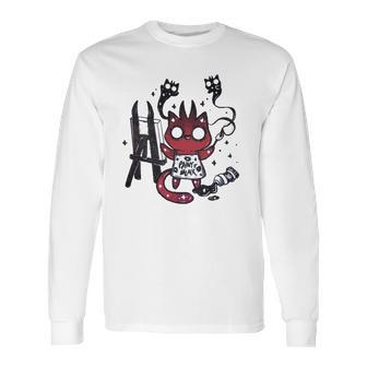 Kawaii Pastel Goth Art Devilish Cute Cat Demon Painting Long Sleeve T-Shirt | Favorety